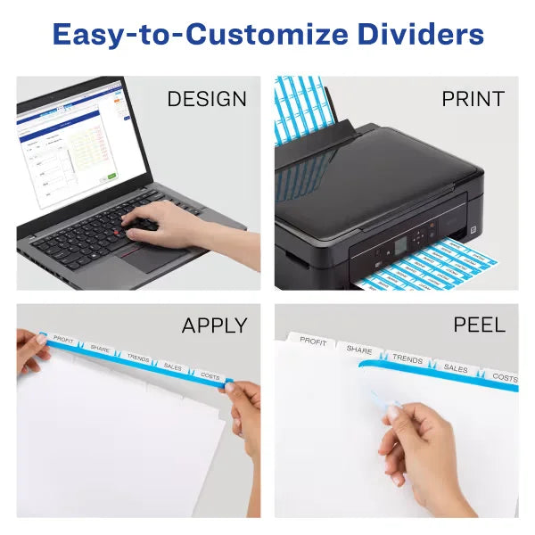 Avery&reg; Print & Apply Clear Label Dividers, Index Maker&reg; Easy Apply&trade; Printable Label Strip, 5 Multicolor Tabs, 25 Sets (11423)