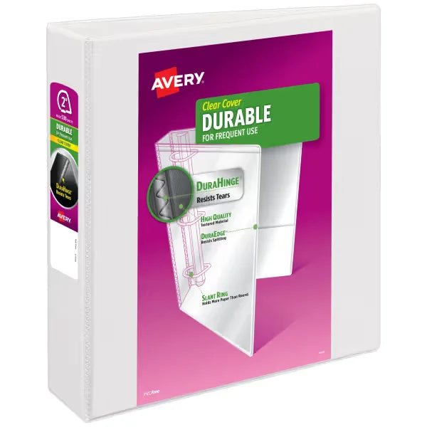 Avery&reg; Durable View 3 Ring Binder, 2 Inch Slant Rings, 530-Sheet Capacity, 1 White Binder (17032)