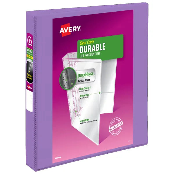 Avery&reg; Durable View 3 Ring Binder, 1 Inch Slant Rings, Lavender Binder (17083)