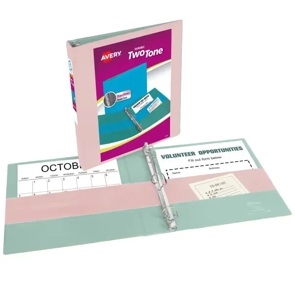 Avery&reg; Two-Tone Durable View 3 Ring Binder, 1 Inch Slant Rings, Blush/Sage Binder (17233)