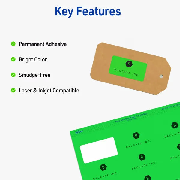 Avery Address Labels with Sure Feed, 1" x 2-5/8", Neon Green, Laser & Inkjet Compatible, 750 Labels Total (5971)