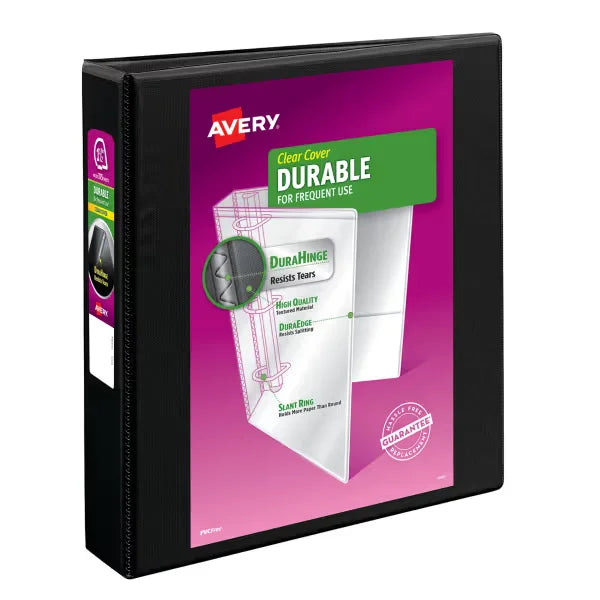 Avery&reg; Durable View Binder, 1-1/2" EZD Rings, 400-Sheet Capacity, DuraHinge&trade;, Black (09400)