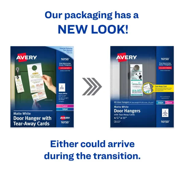 Avery&reg; Door Hangers with Tear-Away Cards, 4-1/4" x 11", Matte White, 80 Blank Door Hangers (16150)