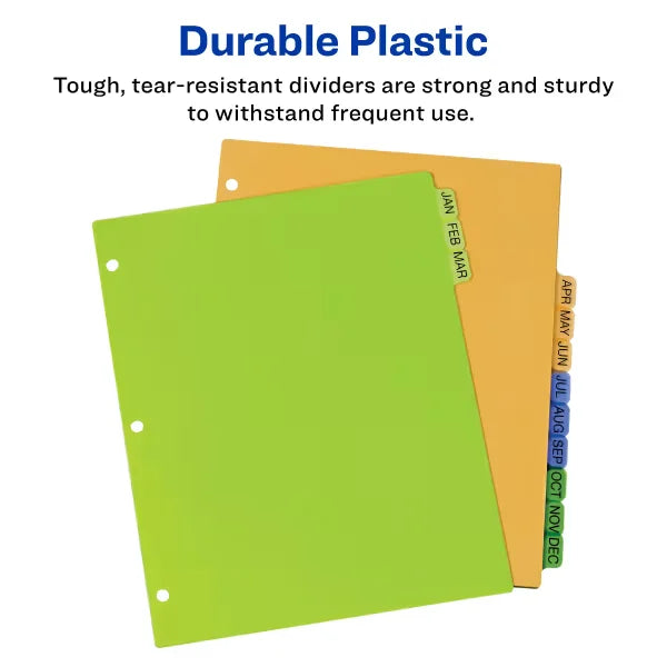 Avery&reg; Durable Preprinted Plastic Dividers, 12-Tab Set, A-Z, Multicolor (11330)