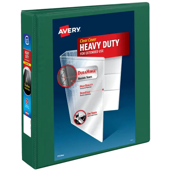 Avery&reg; Heavy-Duty View Binder, 1.5" One Touch EZD&reg; Rings, 400-Sheet Capacity, 2.1" Spine, Green (79108)