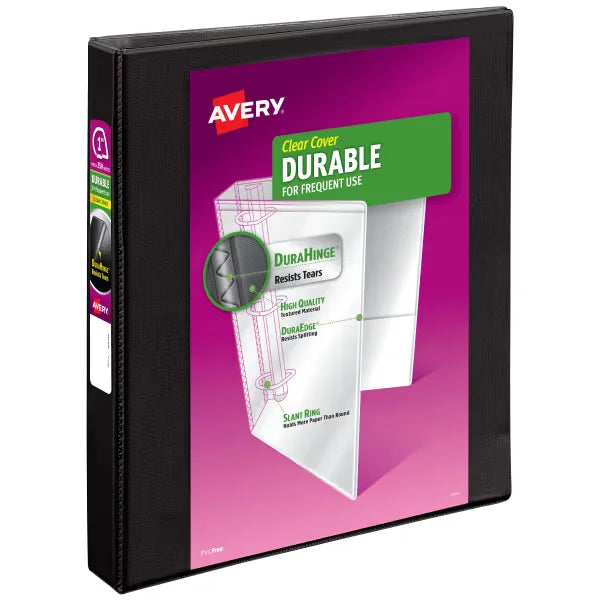 Avery&reg; Durable View 3 Ring Binders, 1 Inch Slant Rings, 250-Sheet Capacity, Black Binder (17011)
