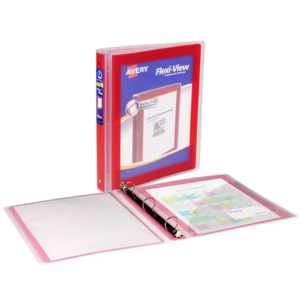 Avery&reg; Flexi-View&reg; 3 Ring Binder, 1" Round Rings, 175-Sheet Capacity, Red (17606)