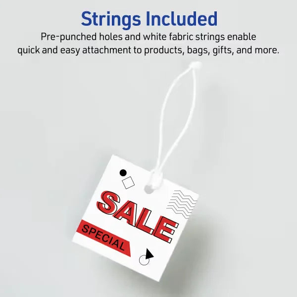 Avery&reg; Square Tags with Sure Feed&reg;, 1-1/2" x 1-1/2", White, 200 Printable Tags with Strings (22849)