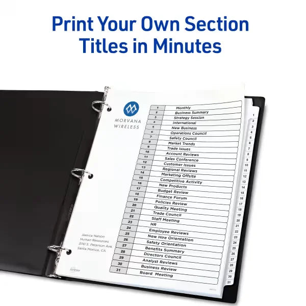 Avery&reg; Ready Index&reg; 1-31 Dividers, 31 Tab Sets, Customizable Table of Contents, White Tabs, 6 Sets (11827)