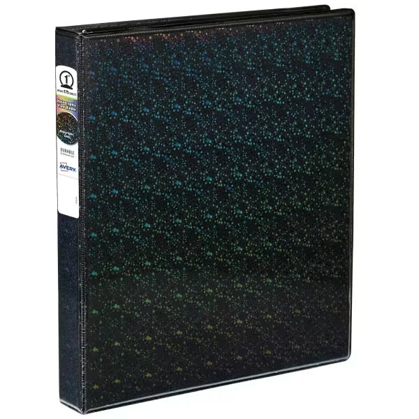 Avery&reg; Luxe Collection Durable Holographic 3 Ring Binder, Customizable View Cover, 1 Inch Round Rings, 1 Holographic Black Binder (03225)