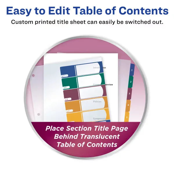Avery&reg; Ready Index&reg; Plastic 8 Tab Binder Dividers Customizable Table of Contents, Multicolor Tabs, 1 Set (11817)