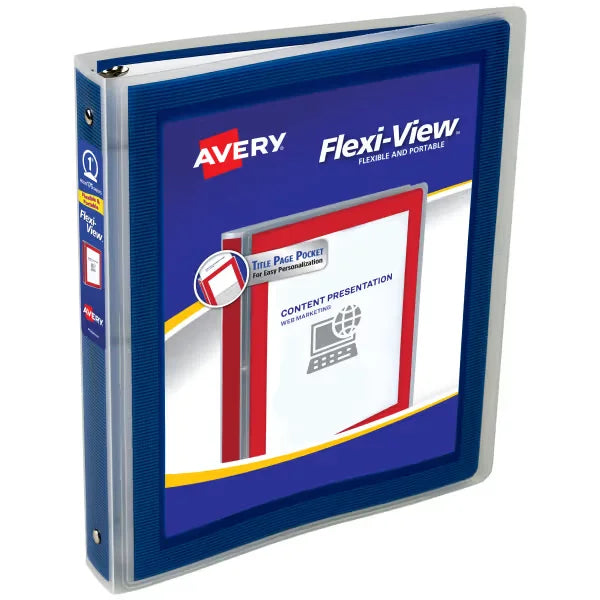 Avery&reg; Flexi-View Binder, 1" Round Rings, 175-Sheet Capacity, Navy Blue (17685)