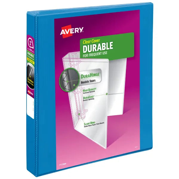 Avery&reg; Durable View 3 Ring Binder, 1 Inch Slant Rings, 250-Sheet Capacity, Pool Blue Binder (17831)