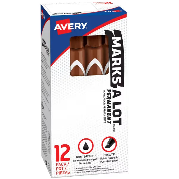 Avery&reg; Marks A Lot&reg; Permanent Markers, Large Desk-Style Size, Chisel Tip, 1 Brown Marker (08881)